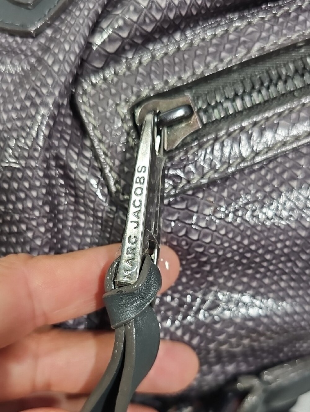Marc Jacobs Metallic Pewter Textured Satchel with Chain Strap - Picture 6 of 15
